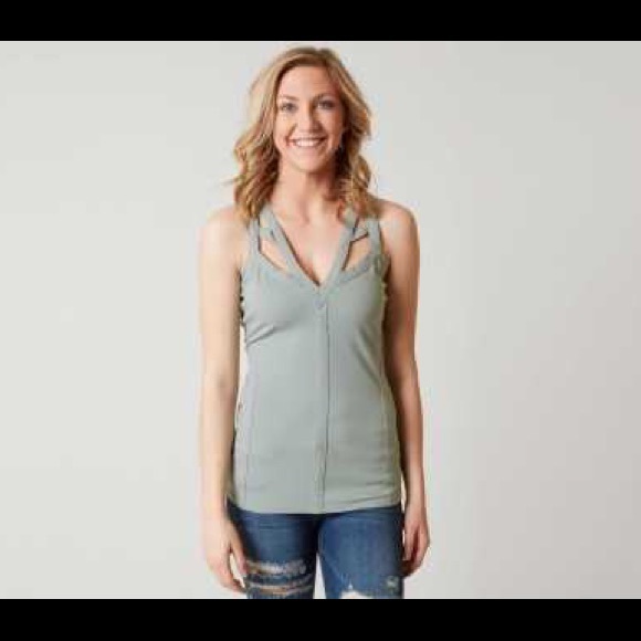 Buckle slate gray/green strappy structured tank - Picture 1 of 5